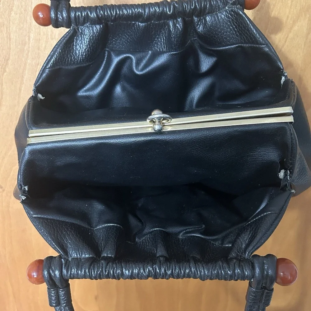 Vintage Black‎ Handbag Mod Classy Retro Gold accents Four Pockets